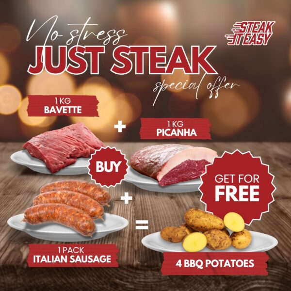 Bavette + Picanha + Italian Sausages – Get 4 BBQ Potatoes FREE!
